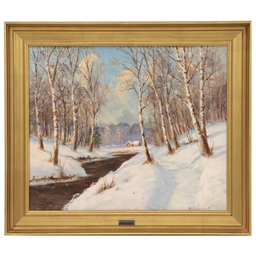 Finn Wennerwald Winter Landscape Oil Painting