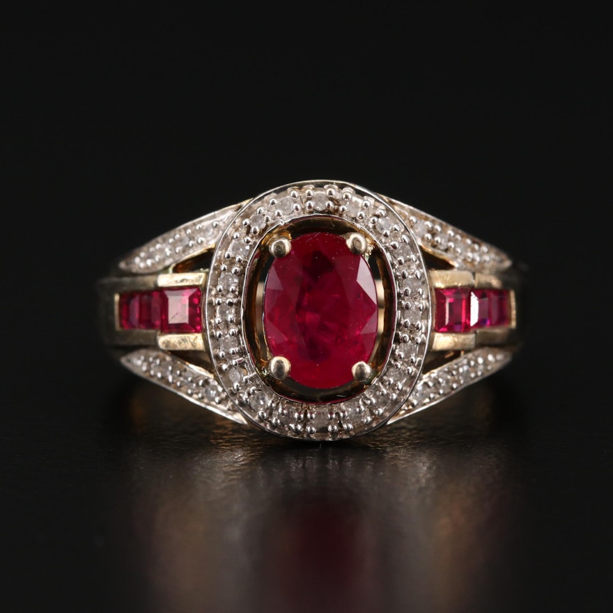 Sterling Silver Lab Grown Ruby and Diamond Ring