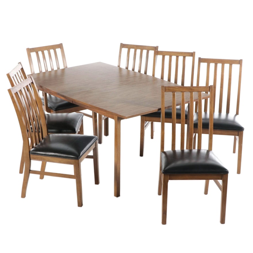 Stanley Grained Pecan Laminate Dining Set with Leaf Insert, Mid-20th Century
