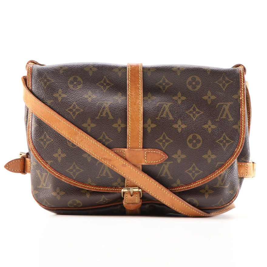 Louis Vuitton Saumur Crossbody Bag in Monogram Vernis and Vachetta Leather