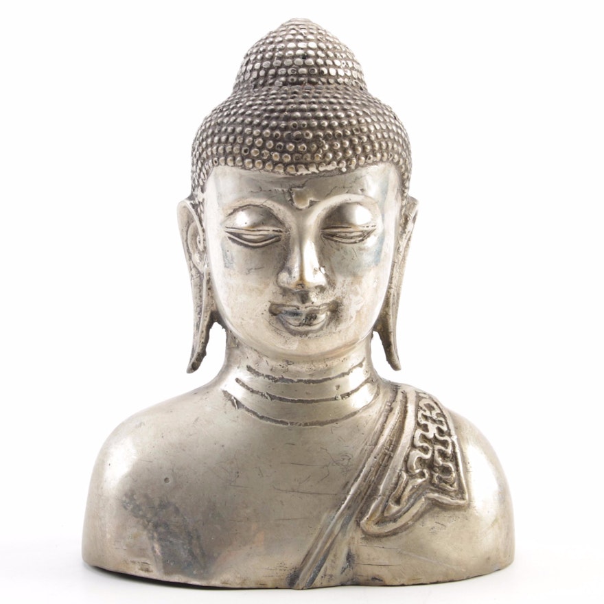 Metal Buddha Bust Figurine, Mid to Late 20th Century