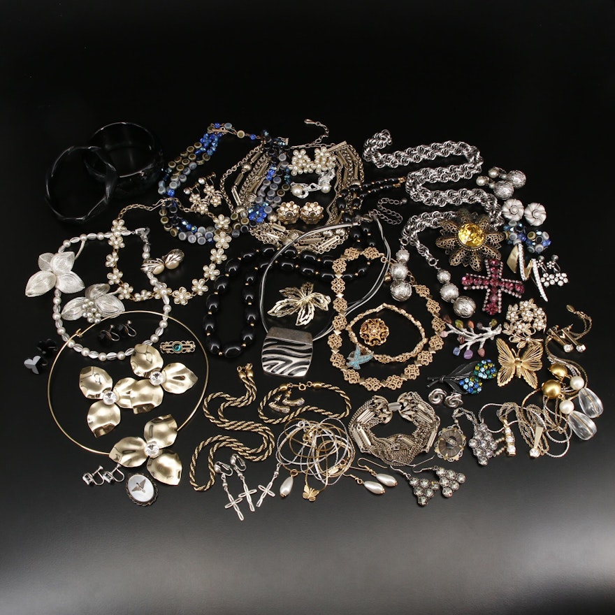 Collection of Sterling Jewelry Featuring Crown Trifari and Military Locket