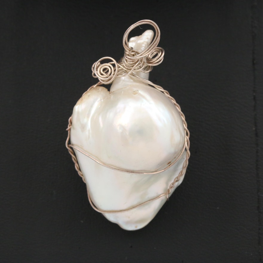 Sterling Pearl Wire Wrapped Pendant