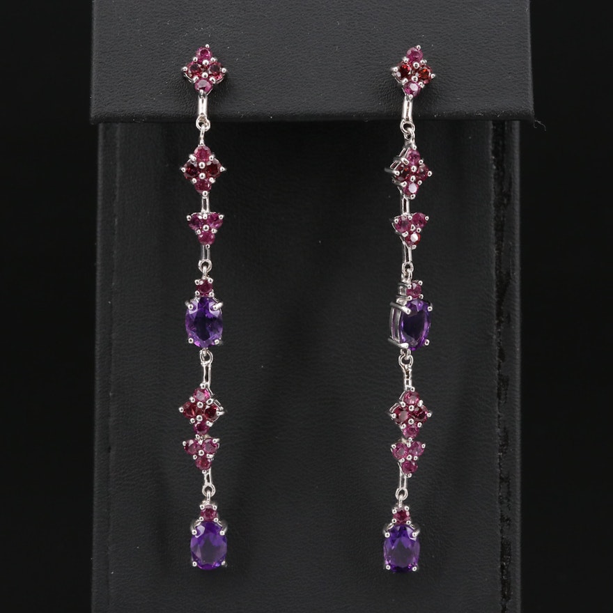 Sterling Silver Amethyst and Garnet Dangle Earrings