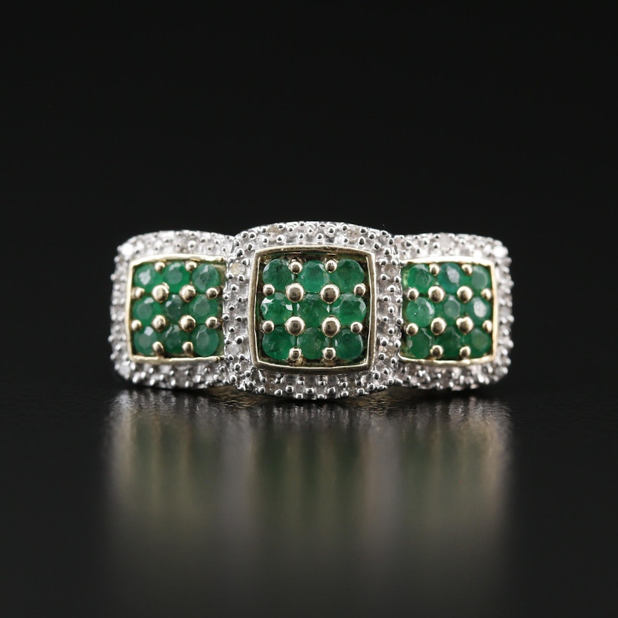 Sterling Silver Emerald and Diamond Ring