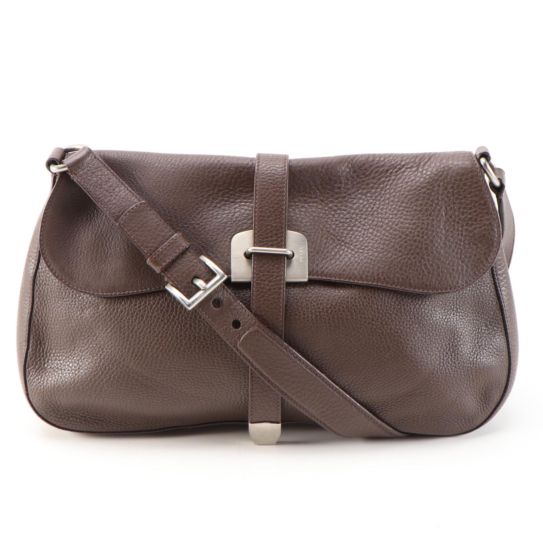 Prada Shoulder Bag in Brown Vitello Daino Leather