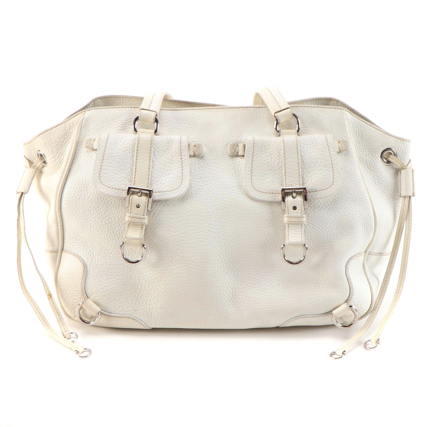 Prada Tote Bag in Bianco Vitello Daino Leather