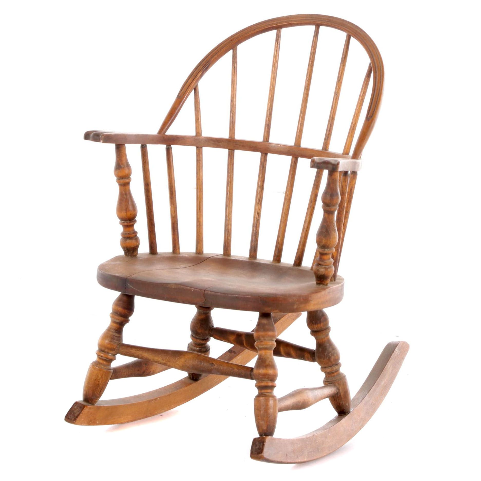 American Primitive Child's Sack-Back Windsor Rocking Armchair, 20th Century