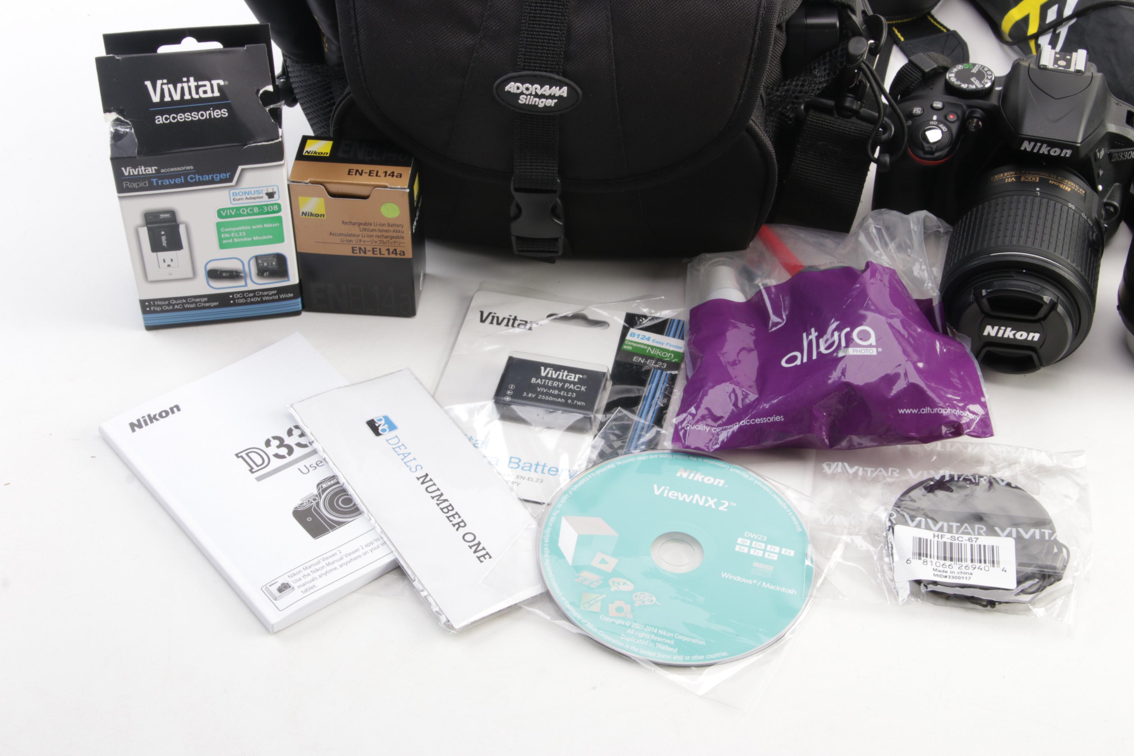 Nikon Model "D3300" DX VR Digital Camera with Tripod and Accessories