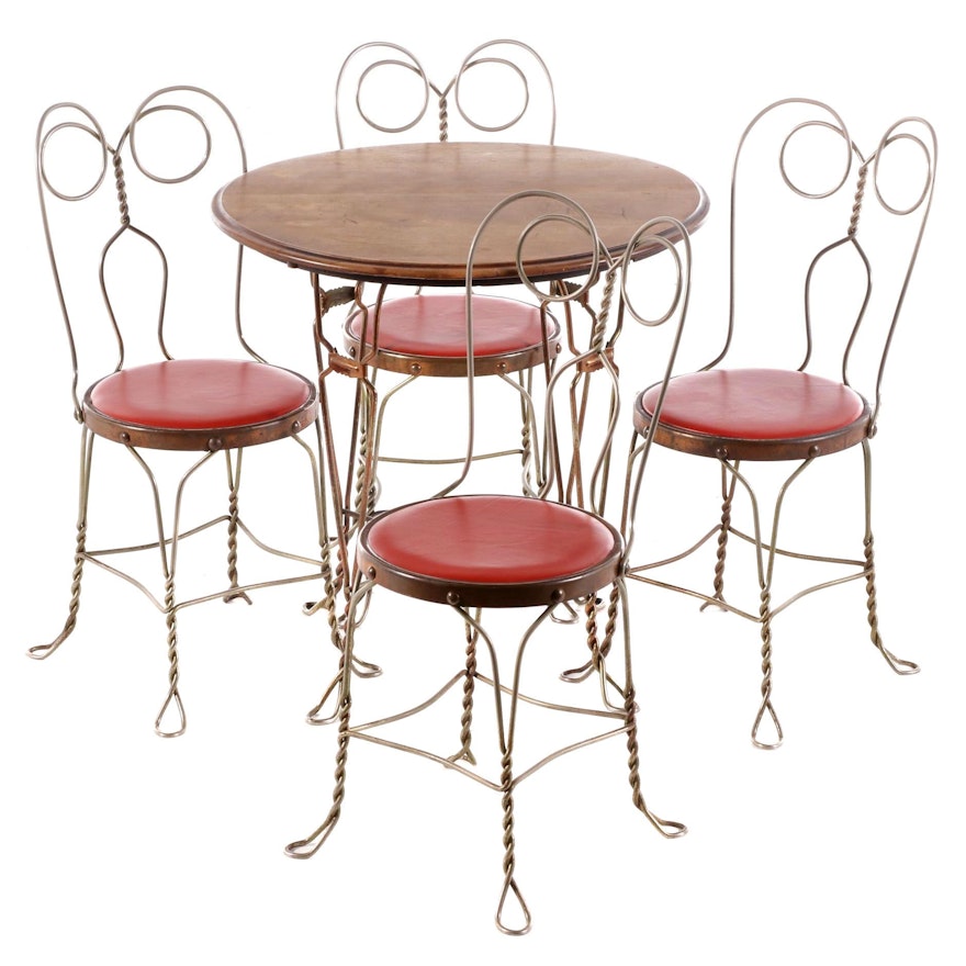 French Style Metal Ice Cream Parlor Bistro Set, Early 20th Century
