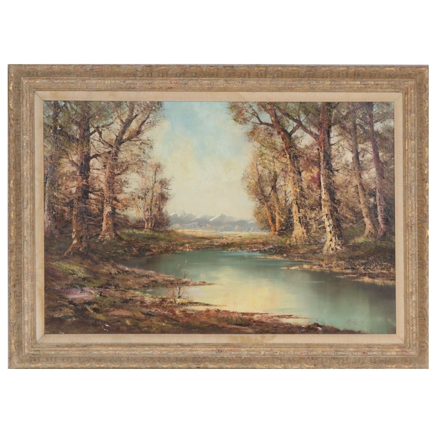 Aldo Mantovani Landscape Oil Painting, Mid-20th Century