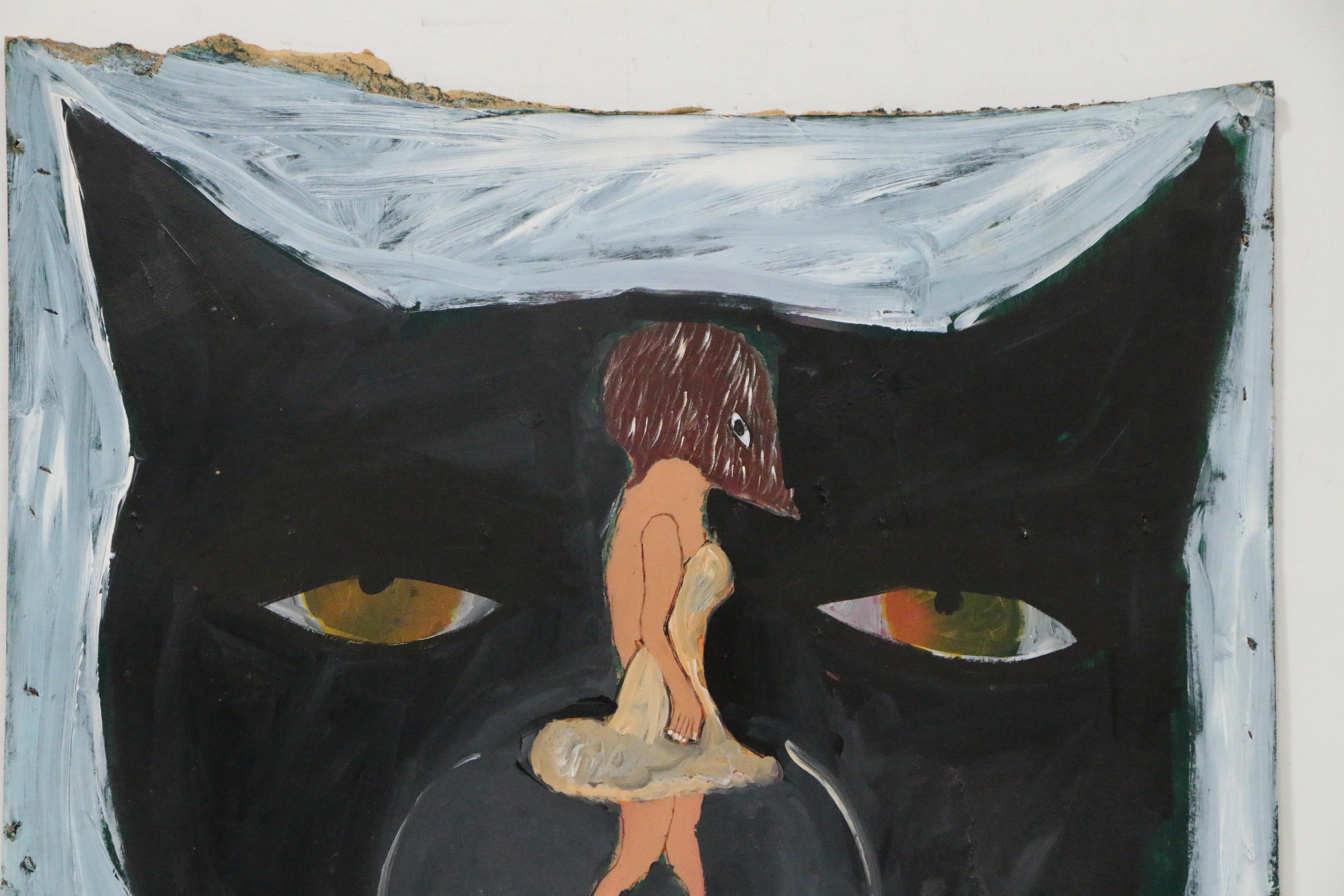 Earl Swanigan Outsider Art Acrylic Painting "Pussy Cat", 21st Century