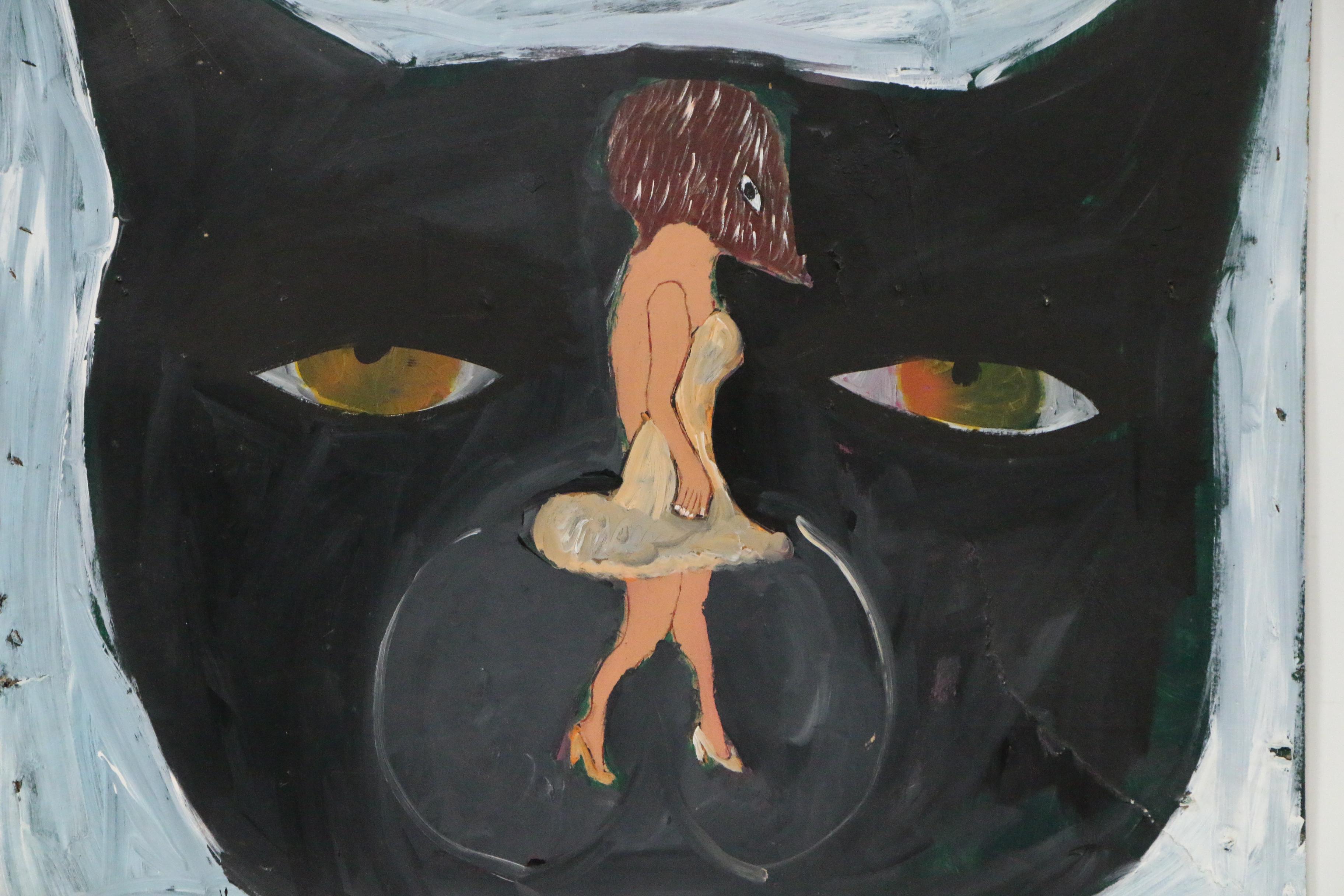 Earl Swanigan Outsider Art Acrylic Painting "Pussy Cat", 21st Century