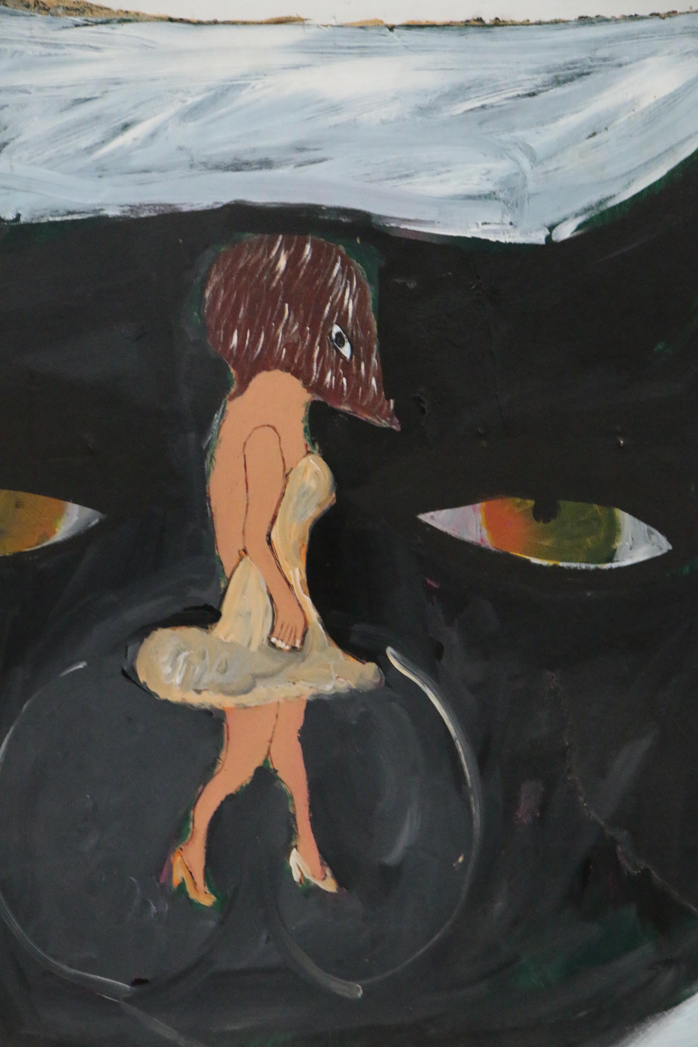 Earl Swanigan Outsider Art Acrylic Painting "Pussy Cat", 21st Century