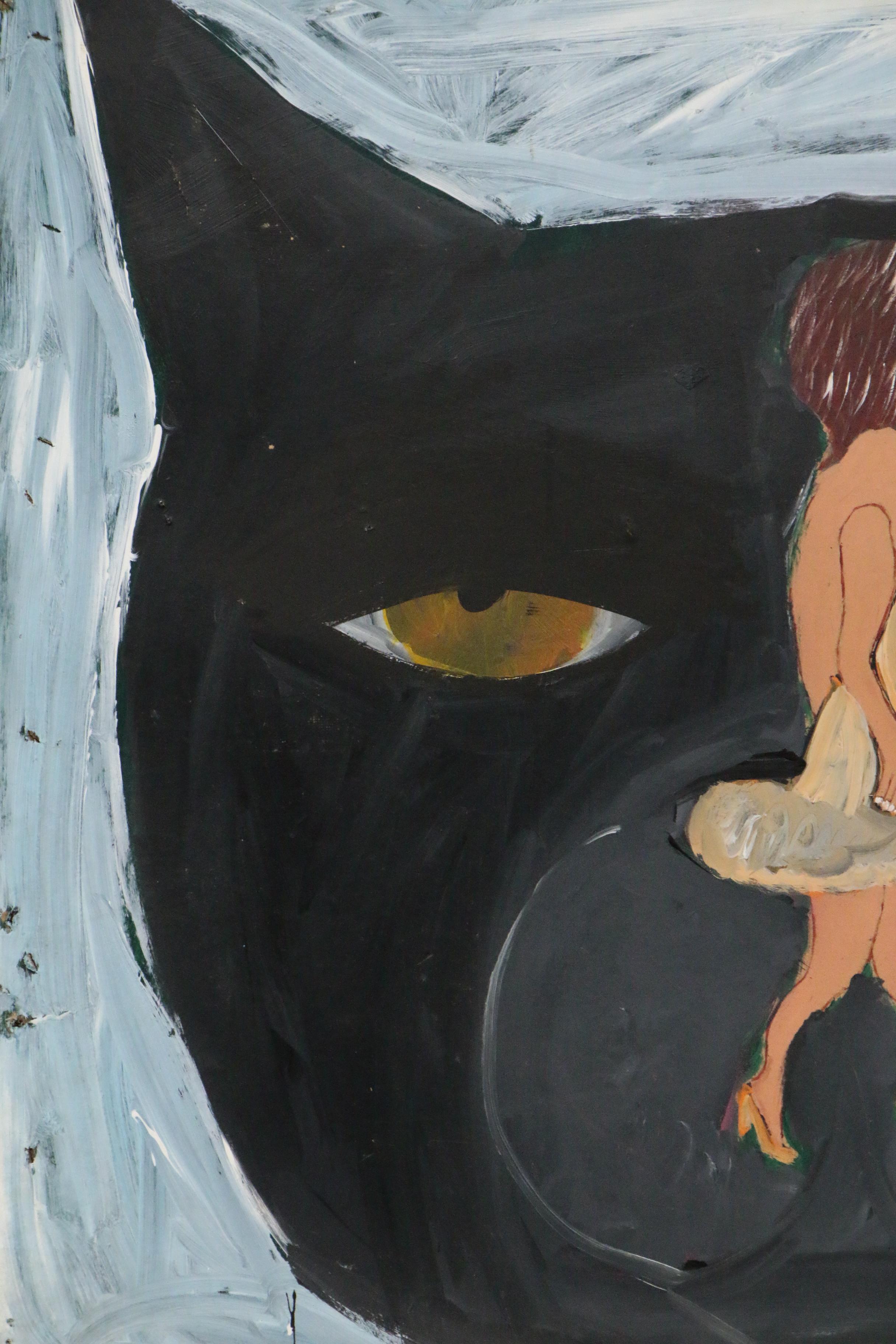 Earl Swanigan Outsider Art Acrylic Painting "Pussy Cat", 21st Century