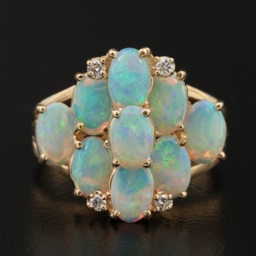 14K Opal and Diamond Split Shank Ring
