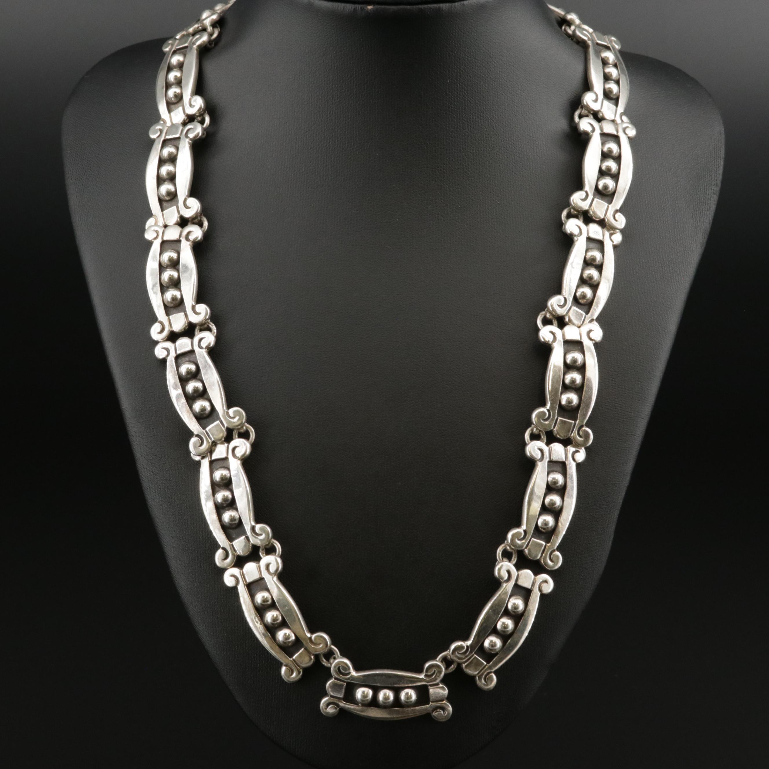 Vintage Hector Aguilar Taxco Mexico 940 Silver Link Necklace