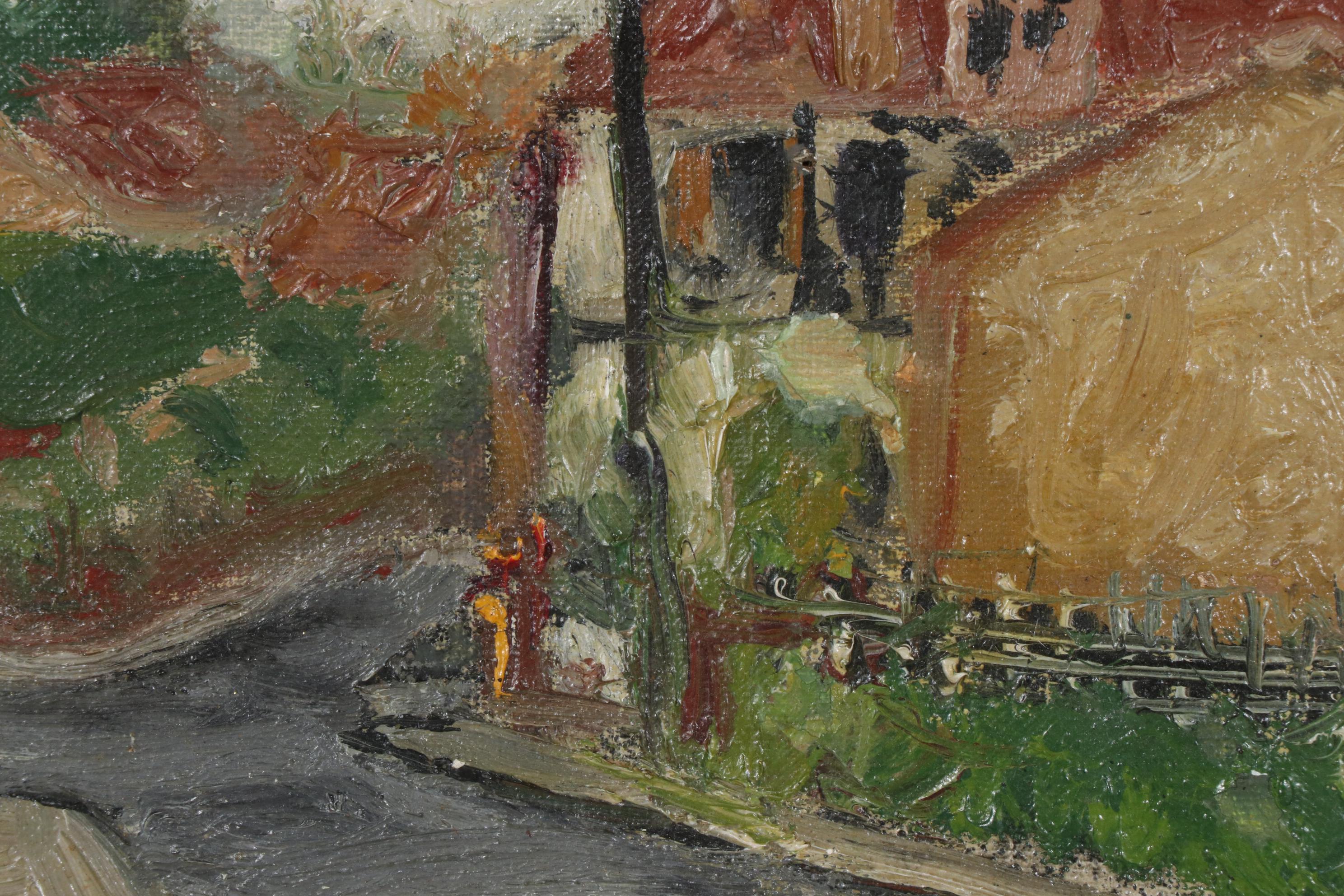 Village Street Landscape Oil Painting, 1958
