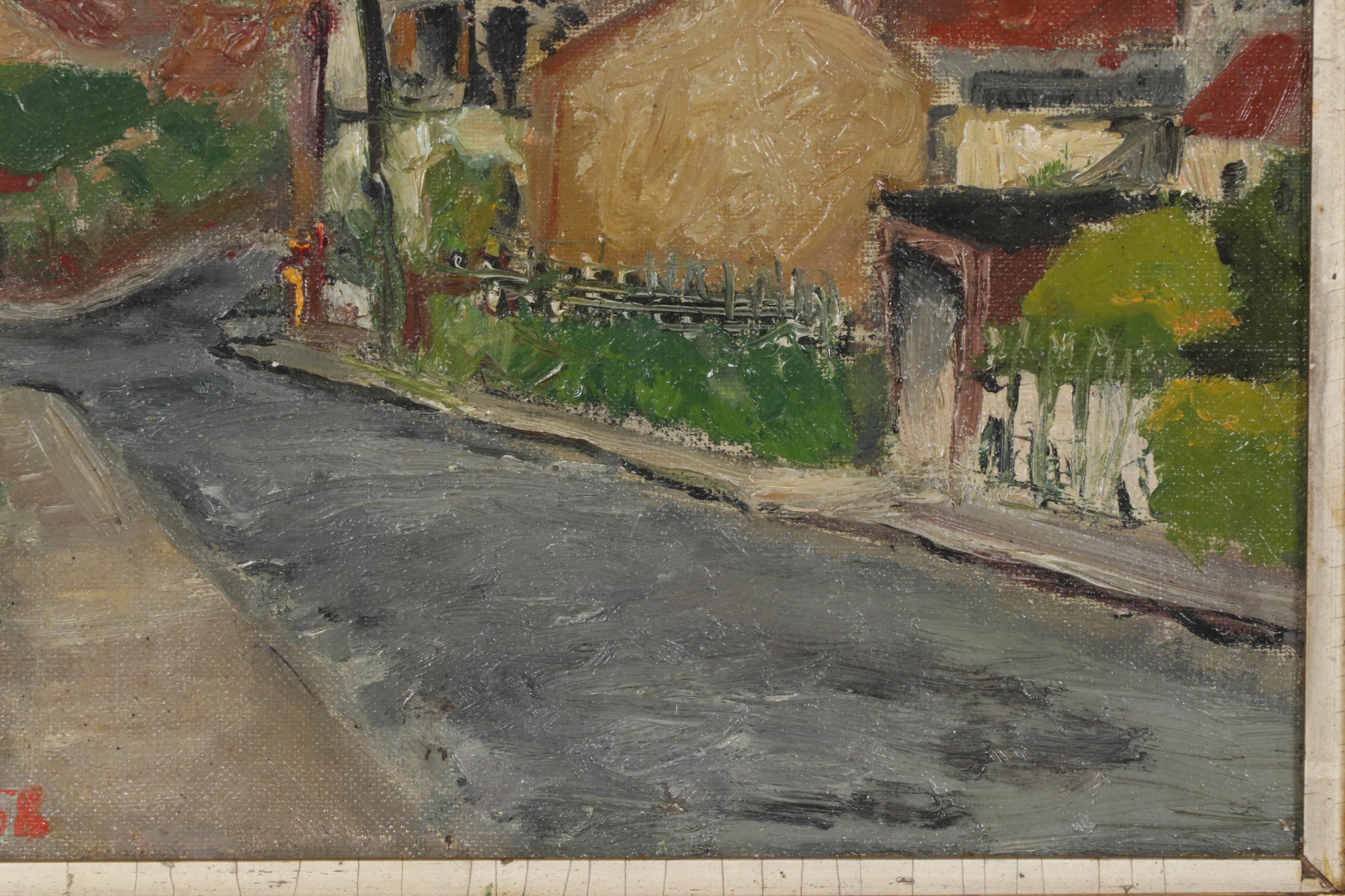 Village Street Landscape Oil Painting, 1958