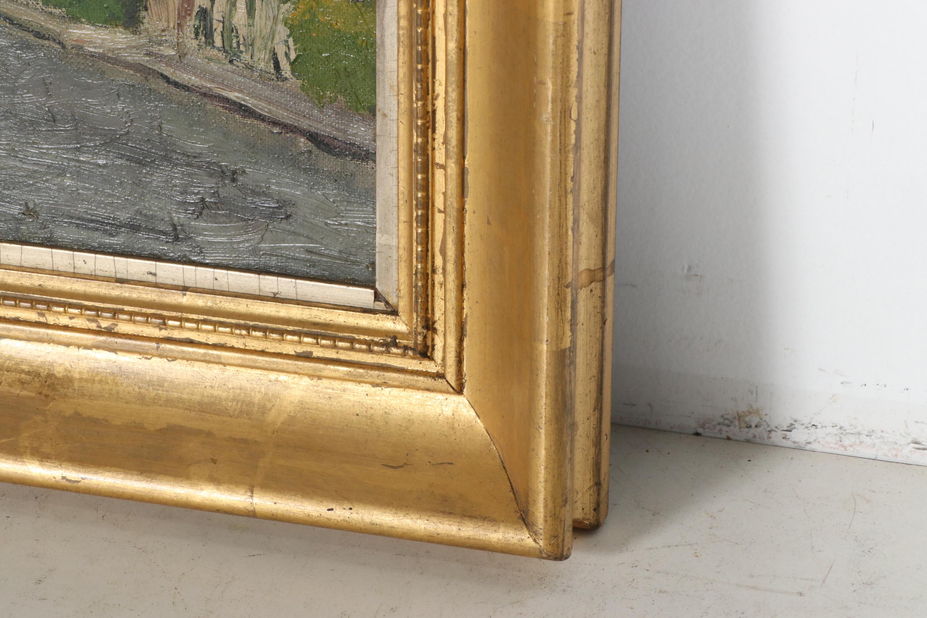 Village Street Landscape Oil Painting, 1958