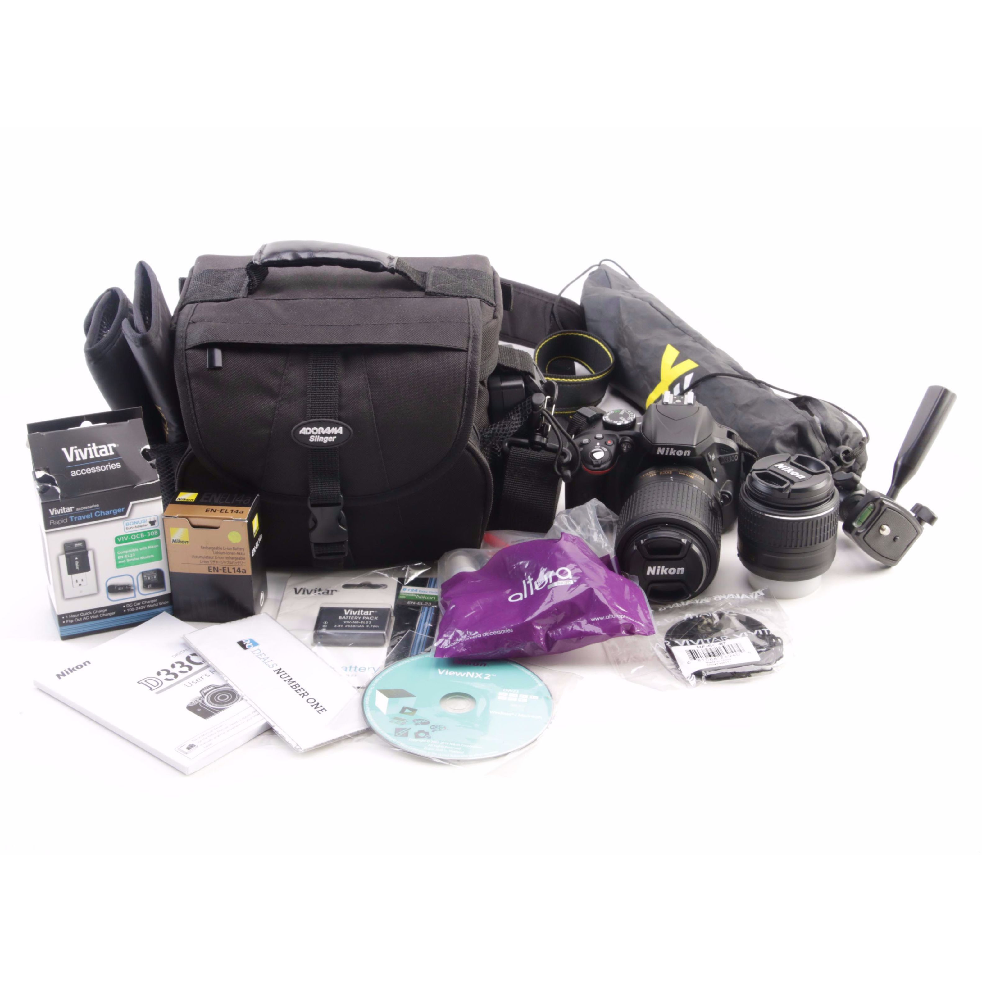 Nikon Model "D3300" DX VR Digital Camera with Tripod and Accessories