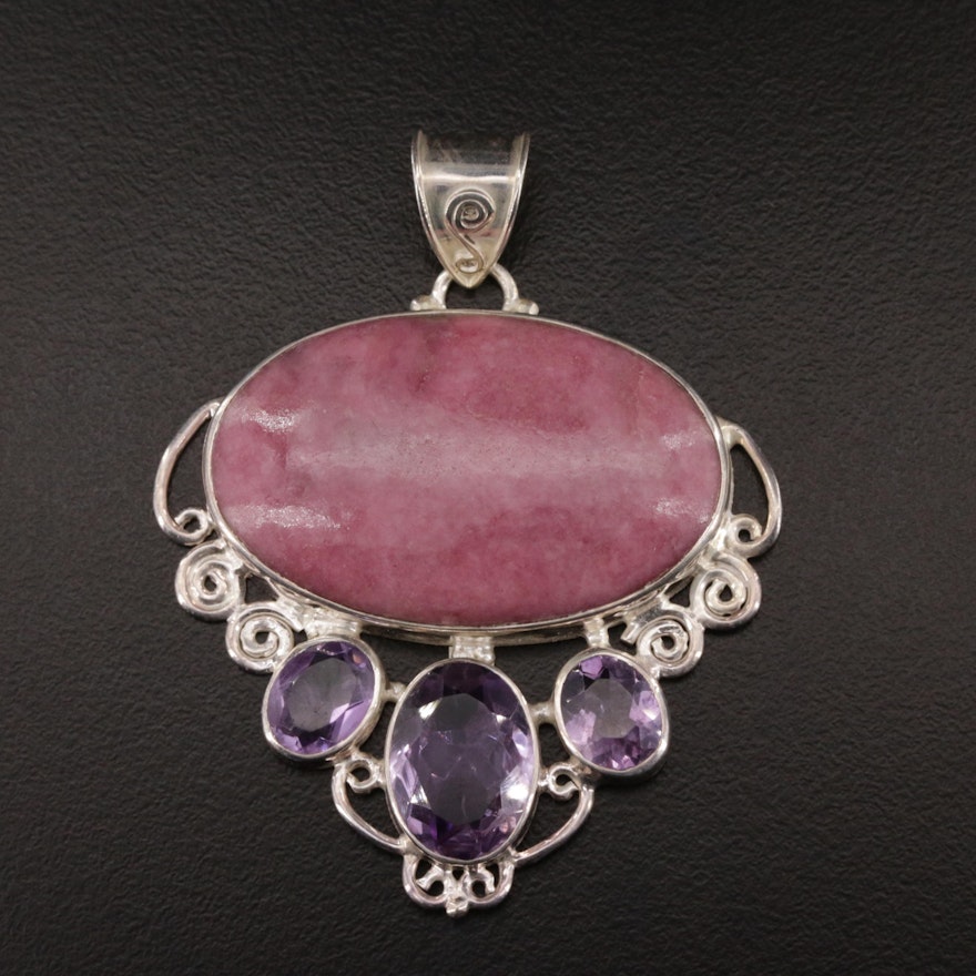 Sterling Silver Rhodonite and Amethyst Pendant