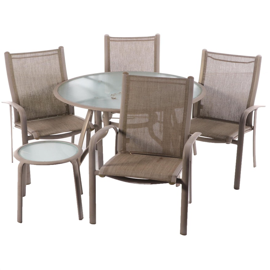 Patio Dining Set with Sunbrella Sling Mesh Back Chairs