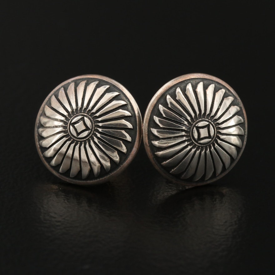 Southwestern Sterling Button Earrings