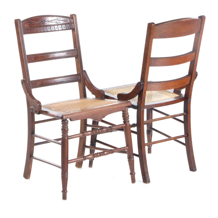 Aesthetic Movement Walnut and Cane Seat Side Chairs, Late 19th Century