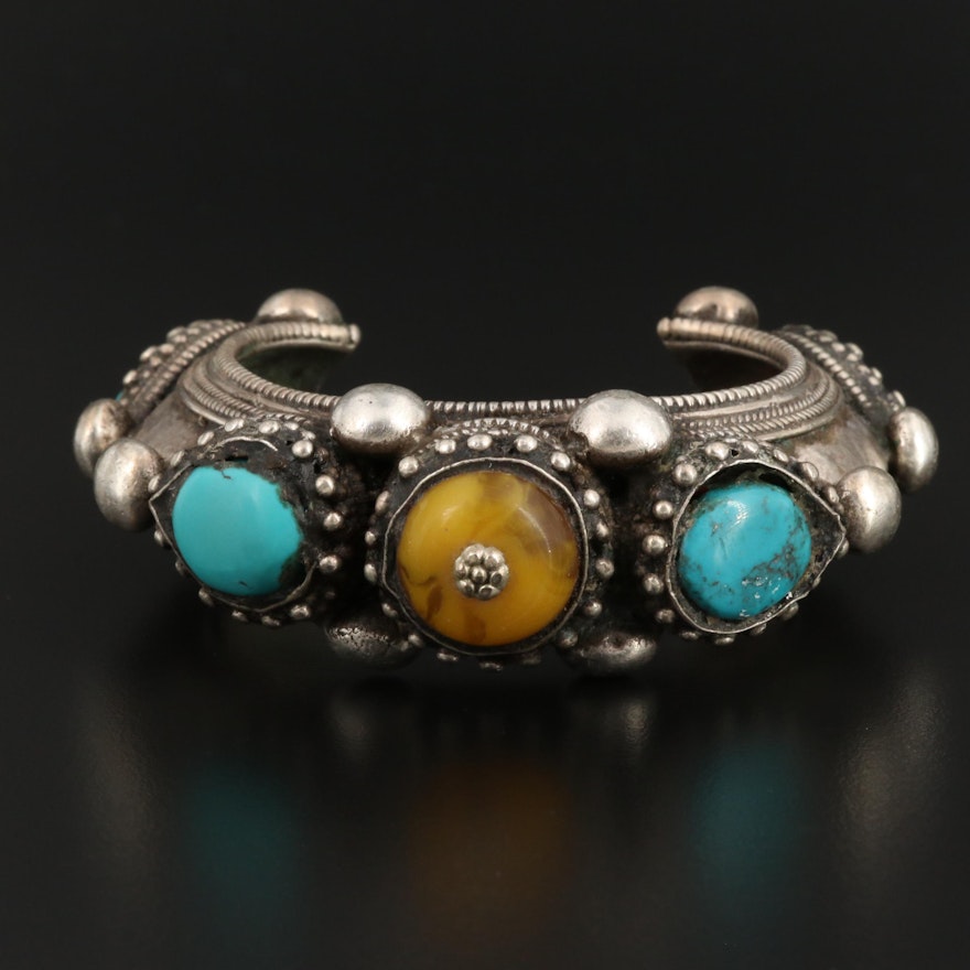 Mutton Fat Amber and Turquoise Cuff Bracelet