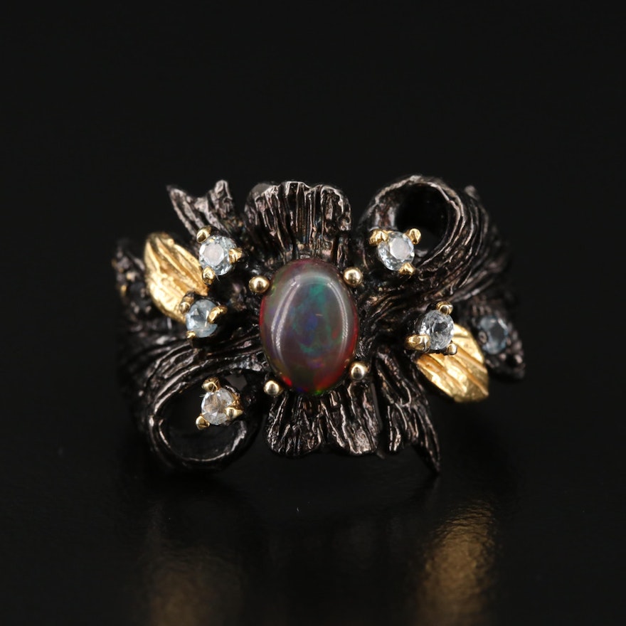 Sterling Opal Ring with Topaz Accents