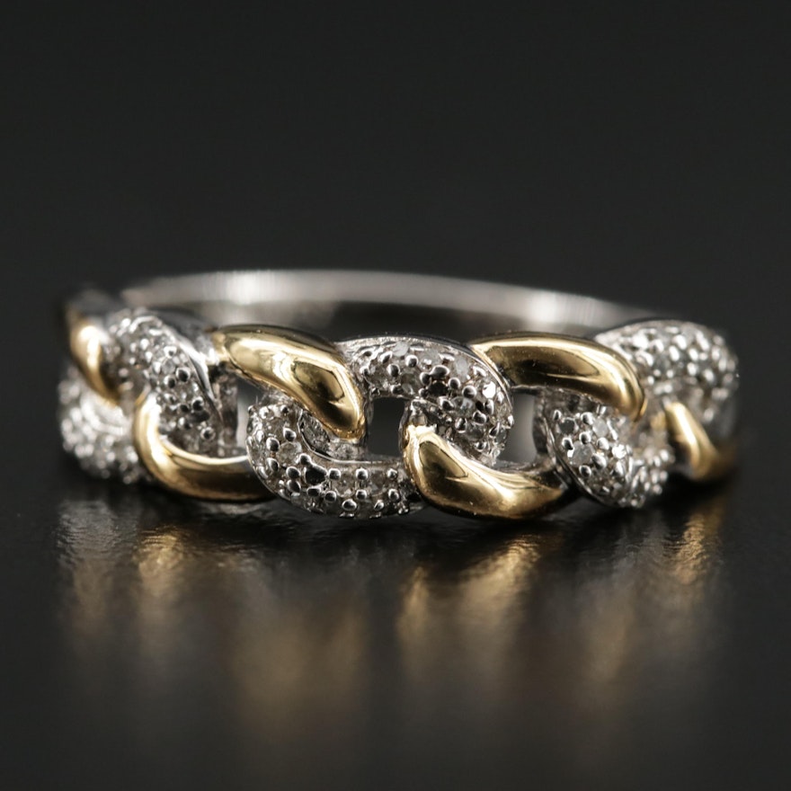Sterling Silver Diamond Curb Link Ring