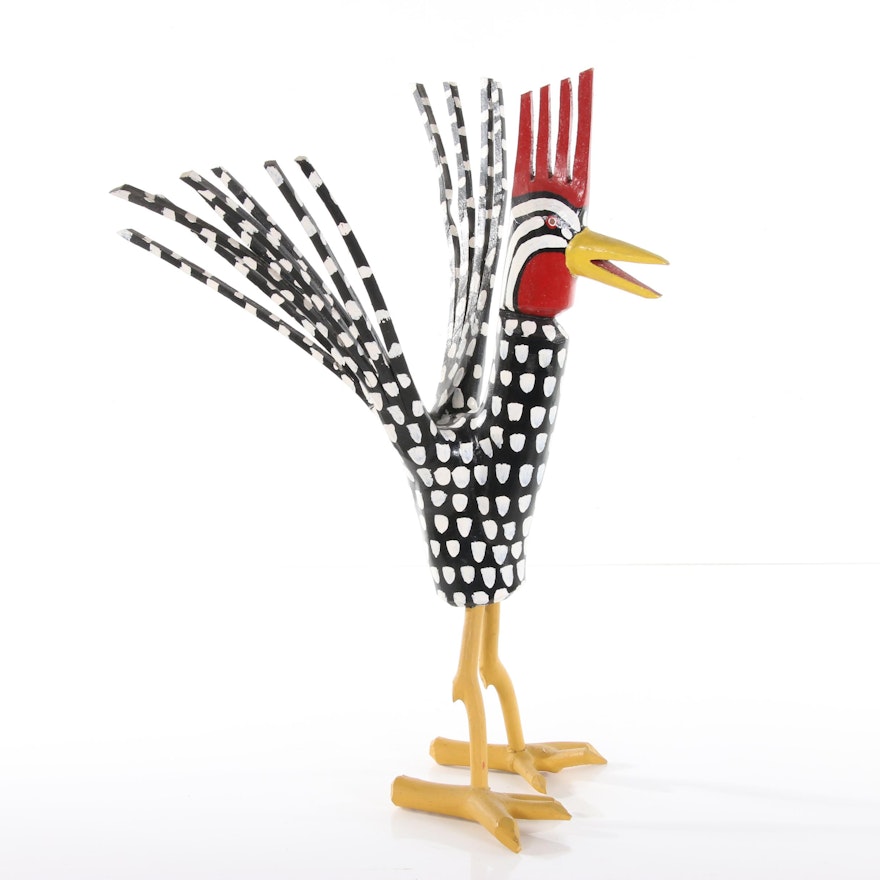 Calvin Cooper Folk Art Polychrome Wood Rooster, 1990