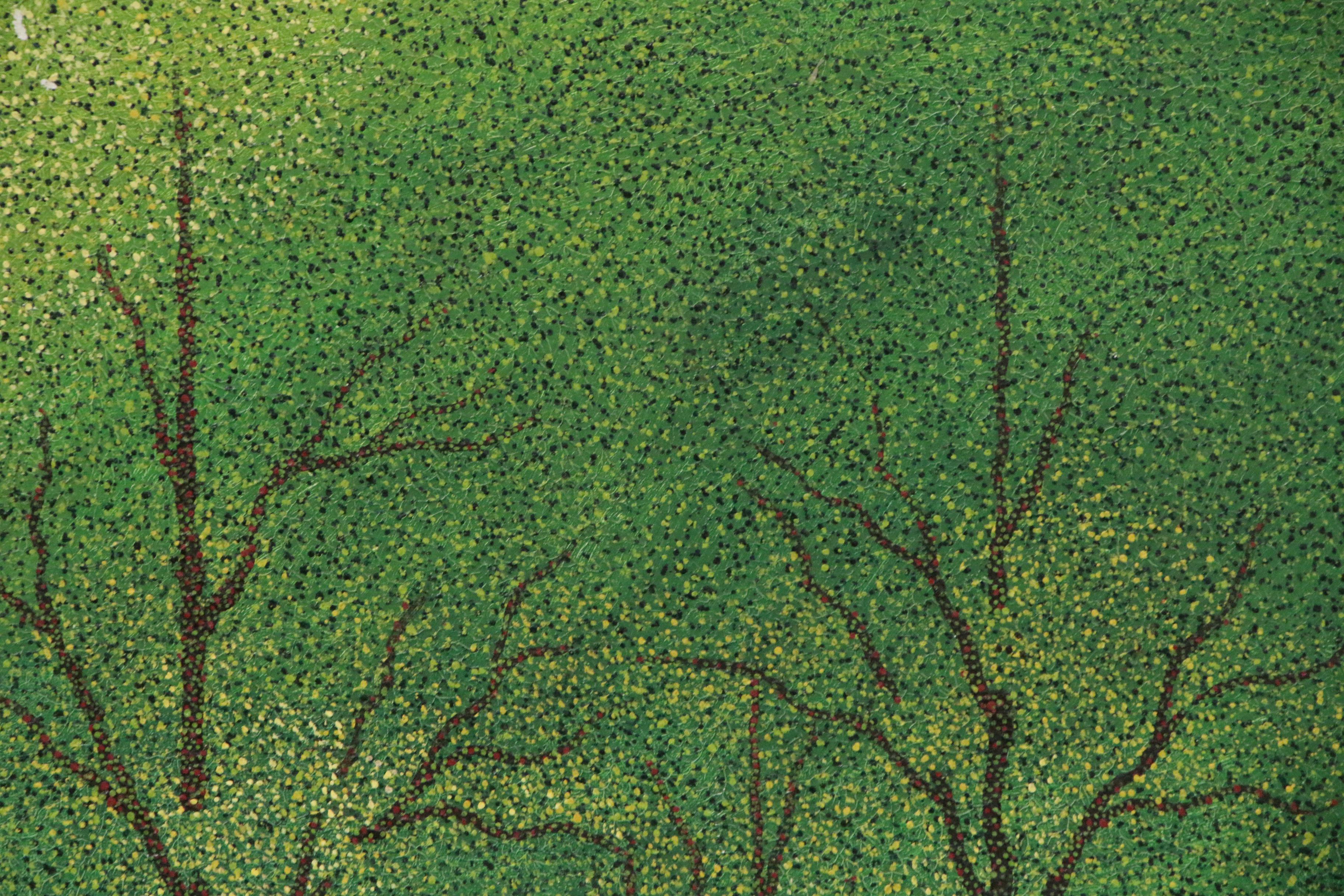 Pointillist Style Oil Painting of Two Figures Walking