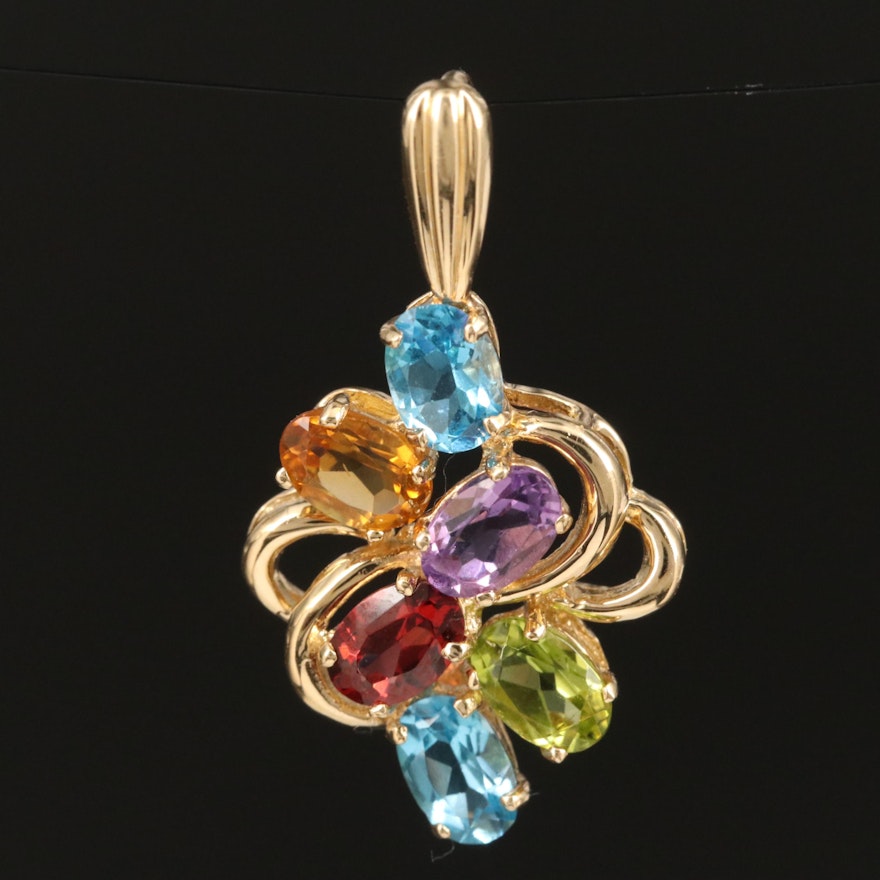 14K Topaz, Amethyst, Citrine, Garnet and Peridot Pendant