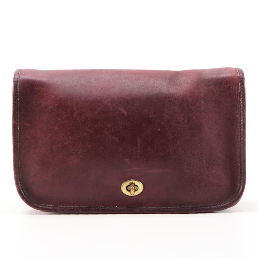 Coach Convertible Shoulder Bag Clutch in Burgundy Glove-Tanned Leather, 1970s