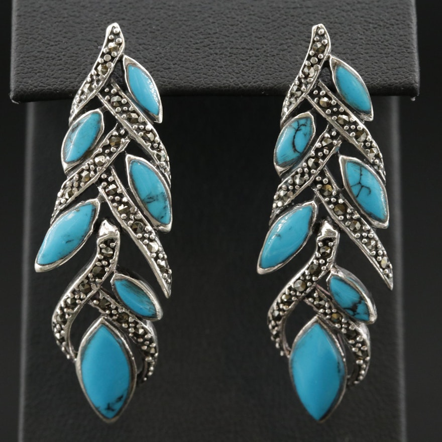 Sterling Silver Faux Turquoise and Marcasite Earrings