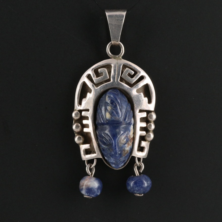 Mexican Sterling Silver and Sodalite Pendant