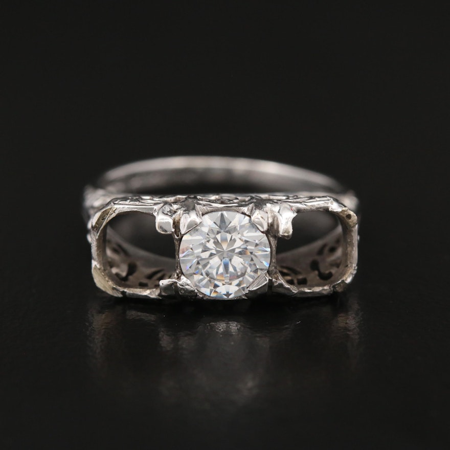 Vintage 18K Cubic Zirconia Semi-Mount Ring