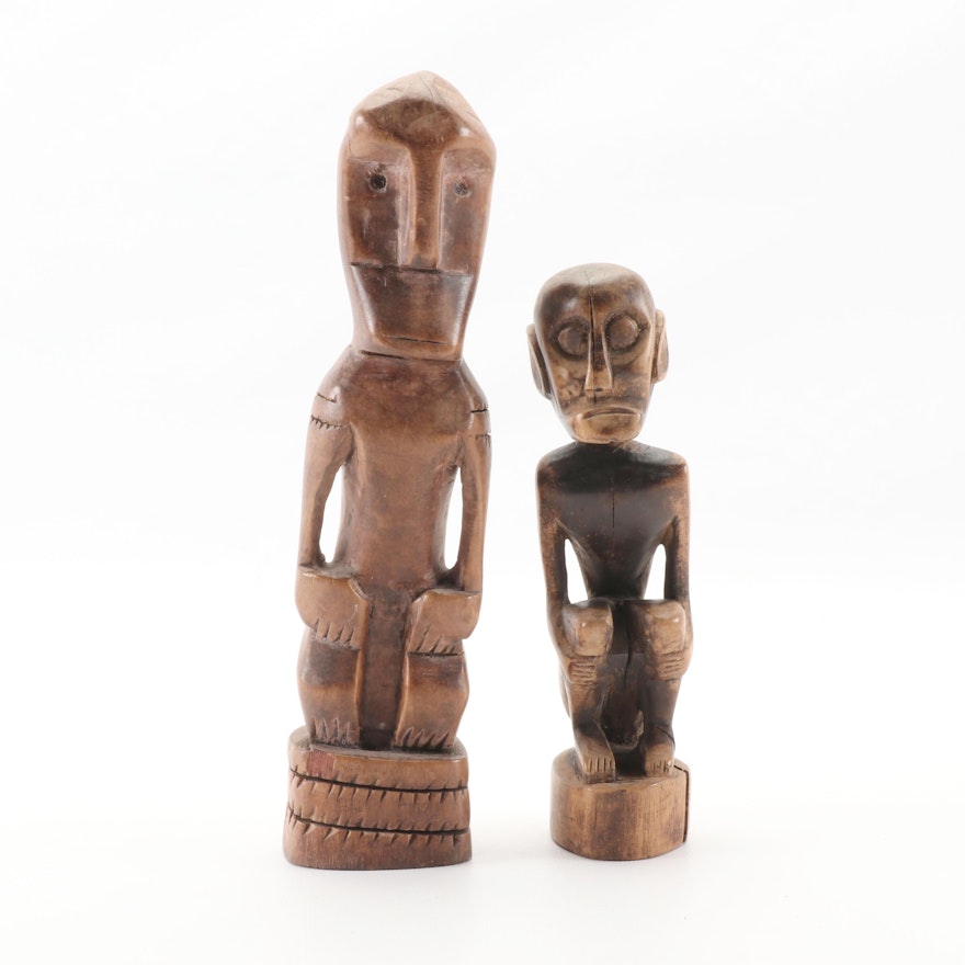 Indonesian Borneo Hand Carved Wooden Figure Sculptures