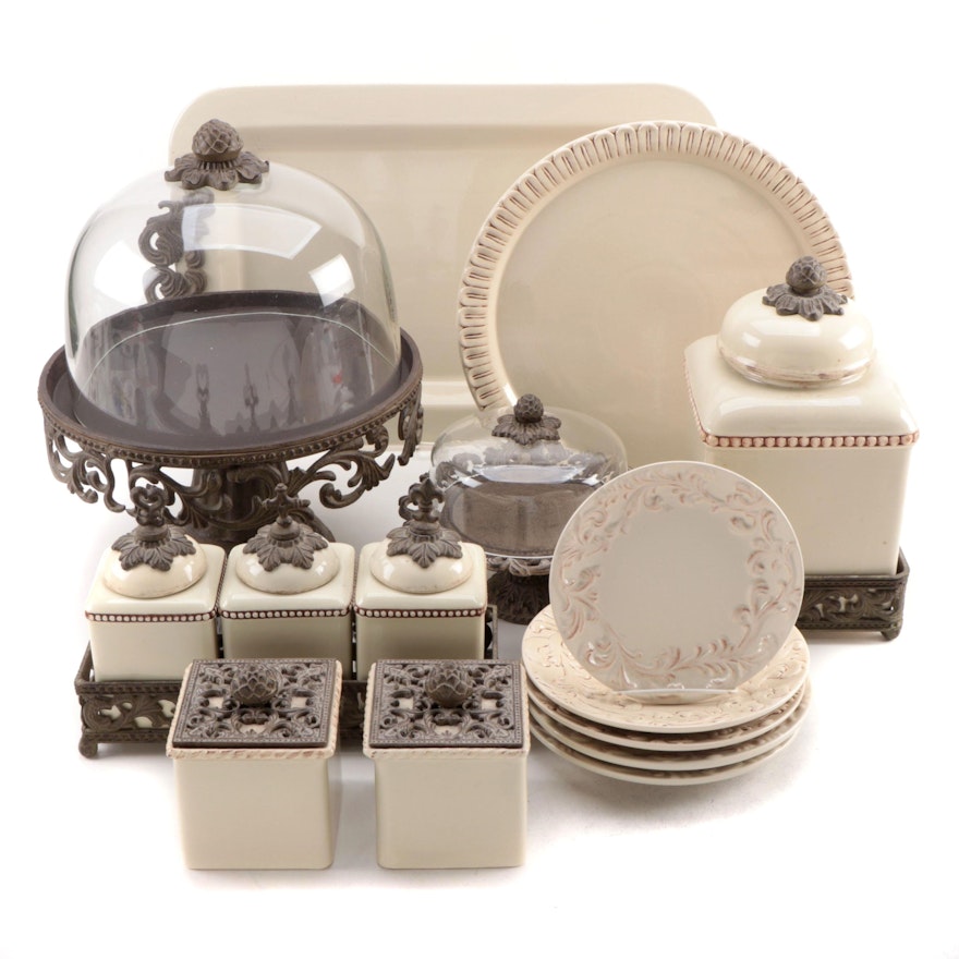 Gracious Goods Metal Mounted Earthenware Table Accessories and Serveware