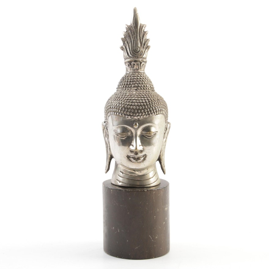 Tibetan Shakyamuni Buddha Head Metal Sculpture, Mid to Late 20th Century