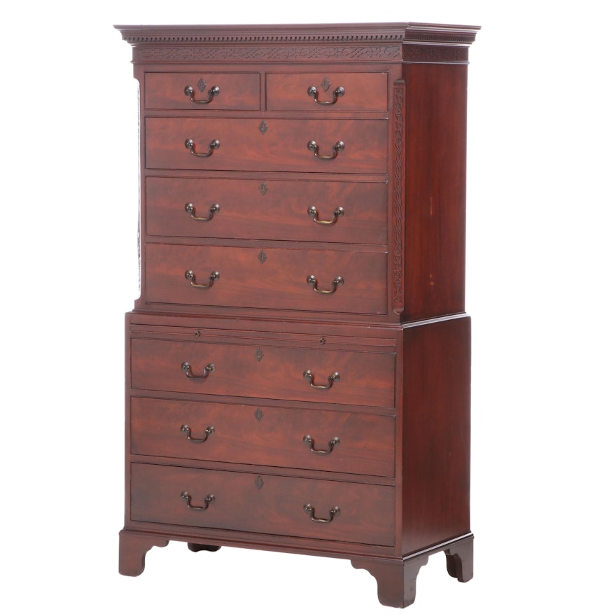 Chippendale Style Mahogany Chest-on-Chest with Brushing Slide, 20th Century