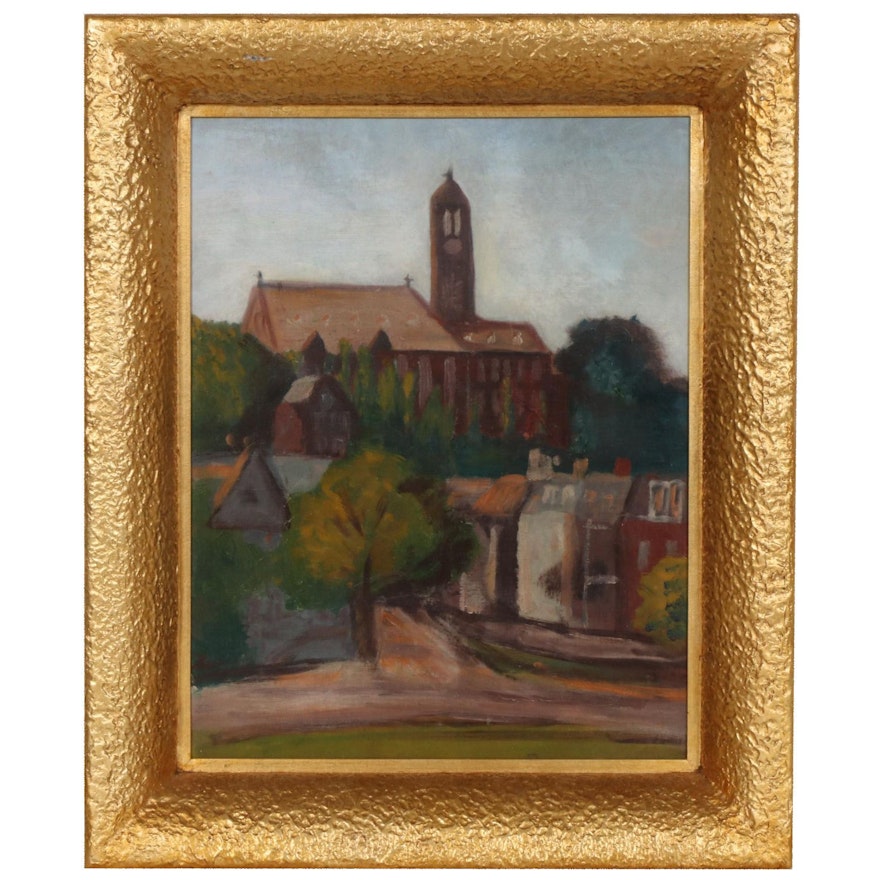 Oil Painting of a Church,  Early to Mid-20th Century