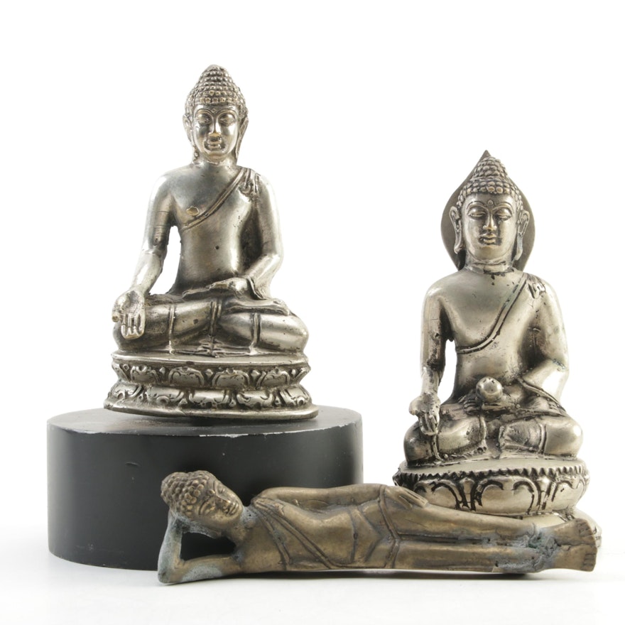 Metal Seated and Reclining Buddha Figurines, Late 20th Century