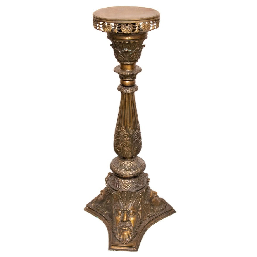 Victorian Bacchic-Motif Brass Pedestal, Early 20th Century