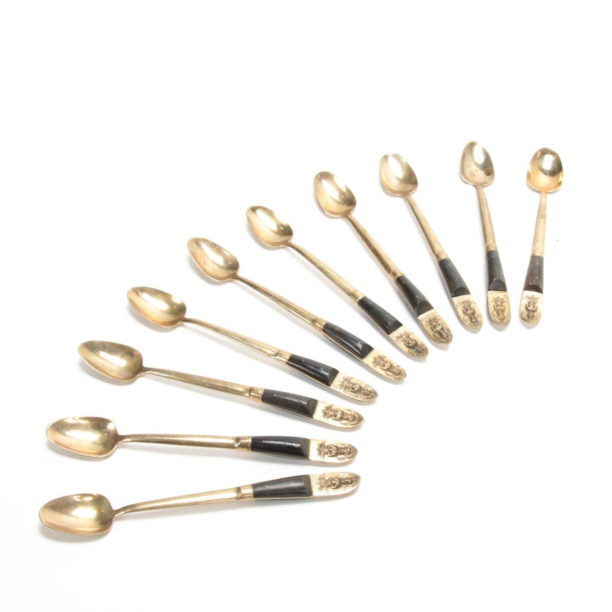 Thai Brass and Rosewood Iced Tea Spoons, Mid-20th Century