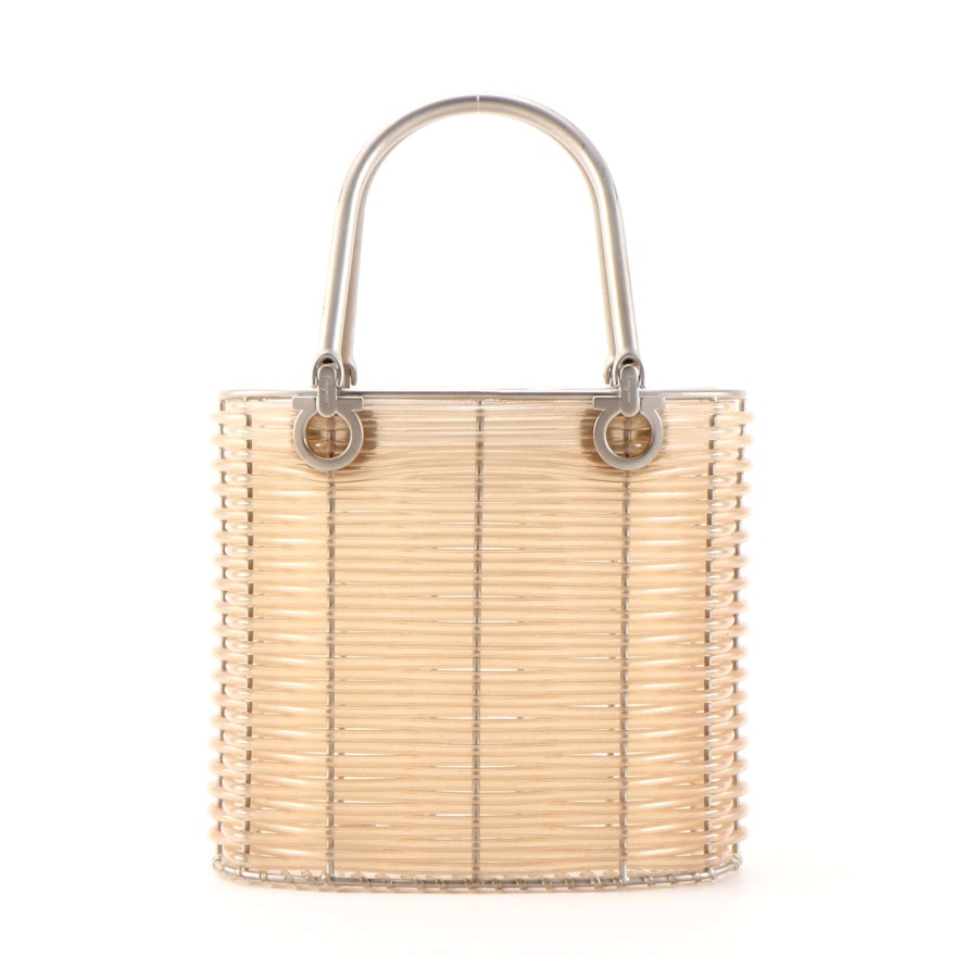 Salvatore Ferragamo Translucent Tube Basketweave Gancini Handbag, Vintage