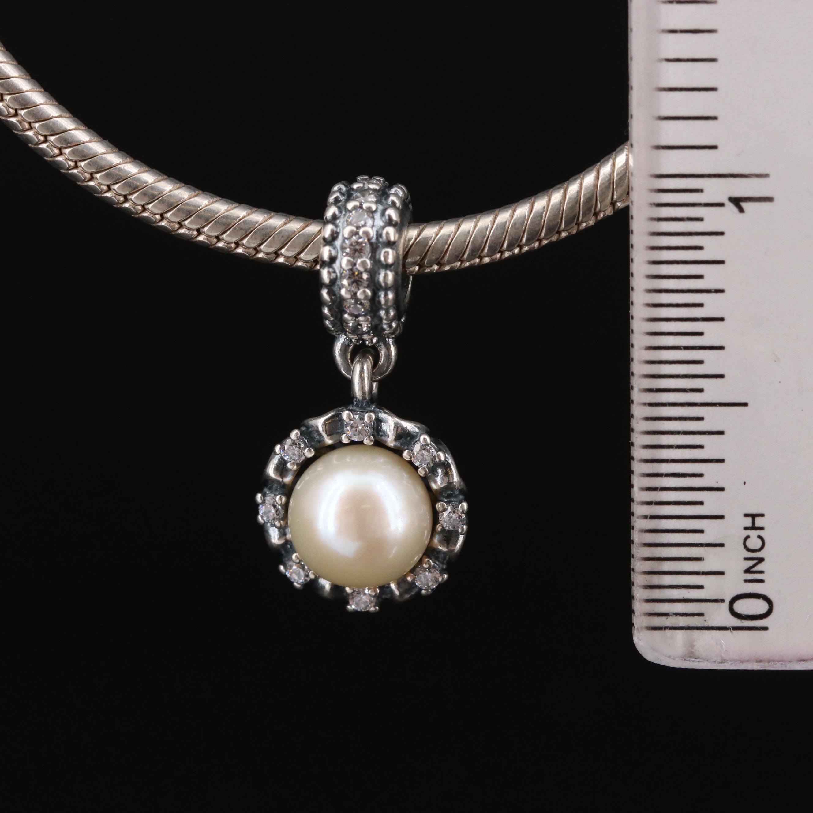 Pandora Sterling Silver Pearl and Cubic Zirconia Charm Necklace