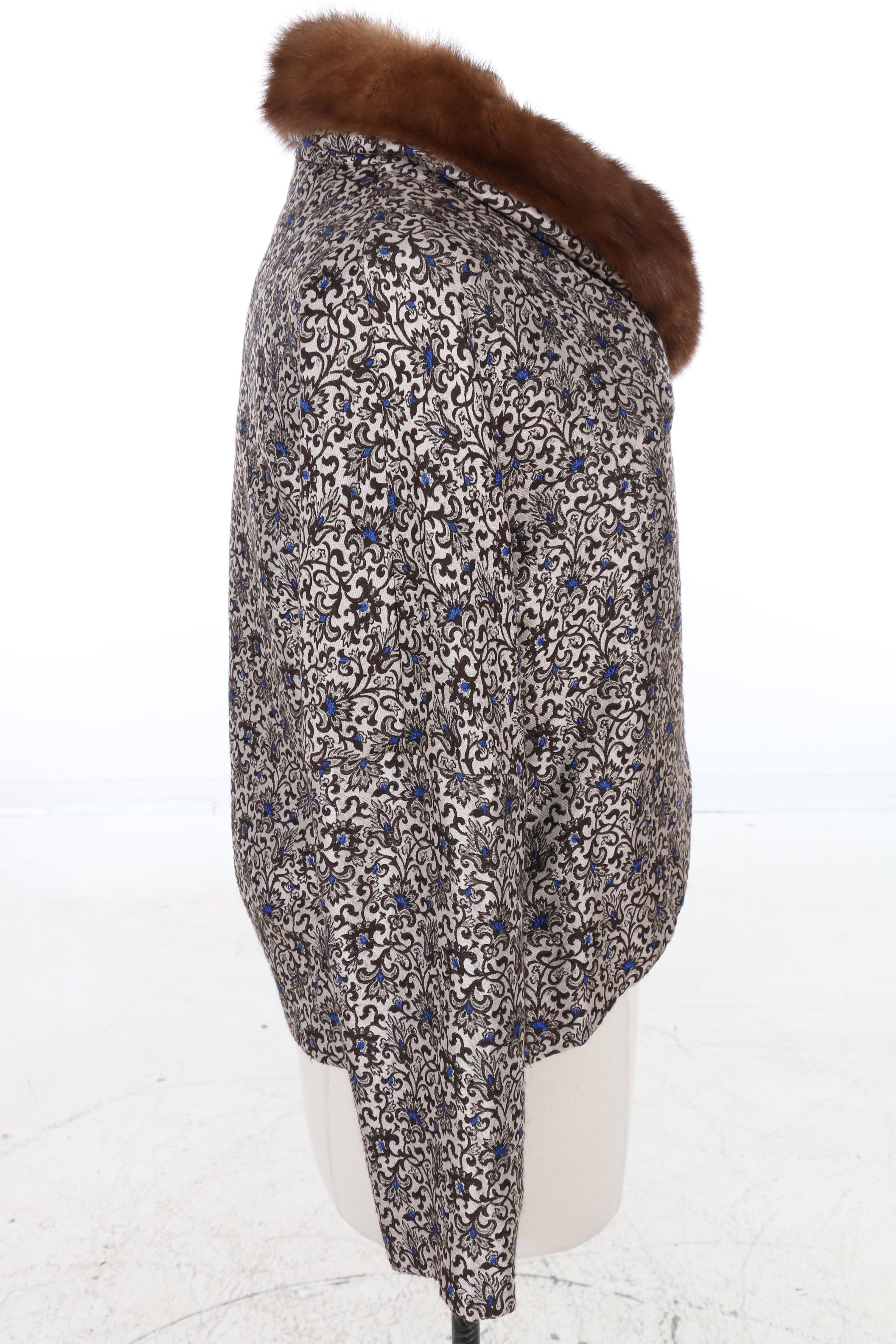 Christian Rupert Wrap-Front Brocade Crop Jacket with Sable Fur Collar